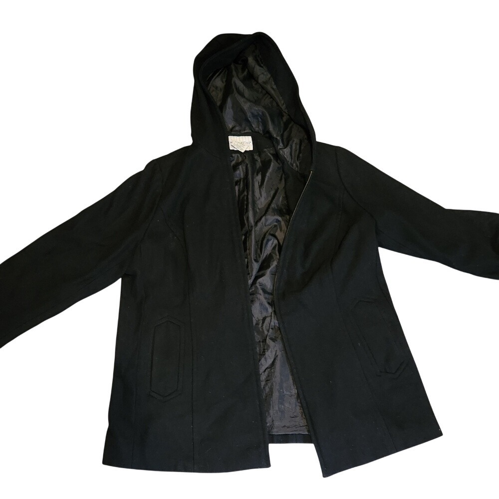 White‎ Stag Woman Black Wool Blend Hooded Coat Jacket Size 1X
